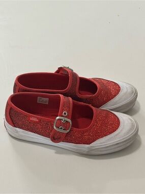 Vans Kids Red Glitter Mary Jane Sneakers with Buckle